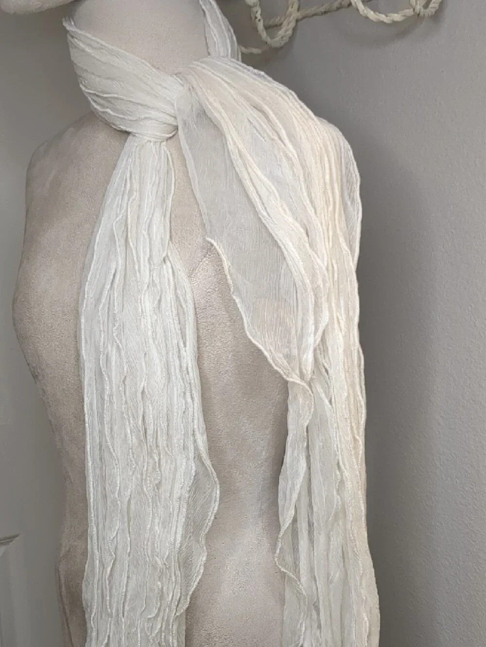 Lauren Ralph Lauren Ivory Ruffled Scarf Shawl Wrap Elegant Sheer